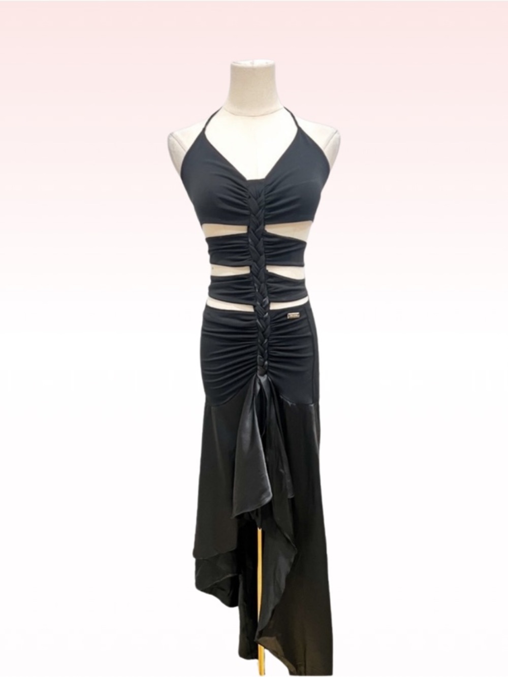 ENZO LOCO COUTURE PARIS Black Cut Out Braided Asymmetrical Dress (Sz S)